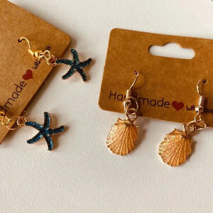 TWO Pairs of Starfish & Shell Beach Themed Fashion Earrings Set(s)